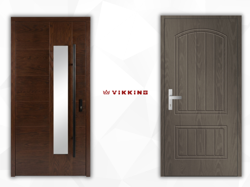 Dark wood grain lacquered composite doors by VIKKING, perfect for modern and classic European homes